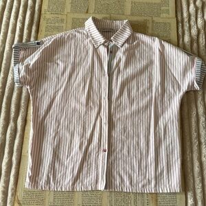 Patrizia Luca Pink & White Striped Nautical Button-Up Shirt, Size L